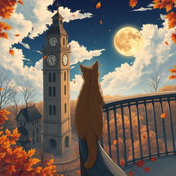 An anime-themed illustration depicting an autumn scene from a high angle