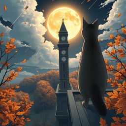 An anime-themed illustration depicting an autumn scene from a high angle