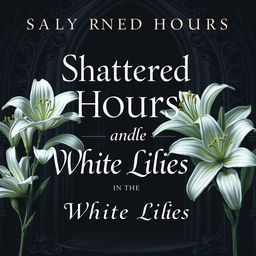 A captivating book cover for 'Shattered Hours and the White Lilies', featuring an intricate dark historical background that evokes a sense of mystery and depth