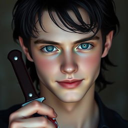 A stunning portrait of a beautiful young man with expressive big blue eyes and a perfect face