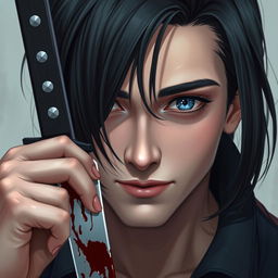 A stunning portrait of a beautiful young man with expressive big blue eyes and a perfect face