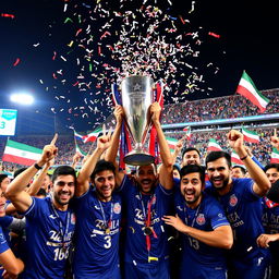 The Iranian football team Esteghlal FC celebrating their victory by lifting the AFC Champions League trophy in 2025