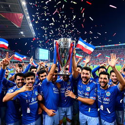 The Iranian football team Esteghlal FC celebrating their victory by lifting the AFC Champions League trophy in 2025