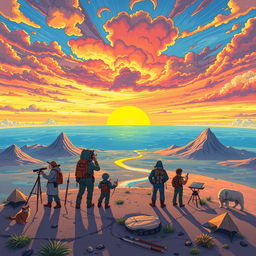 A stunning illustration depicting exploration on a flat Earth