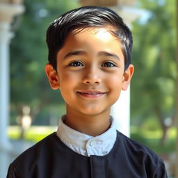A portrait of a young religious boy, dressed in traditional modest clothing
