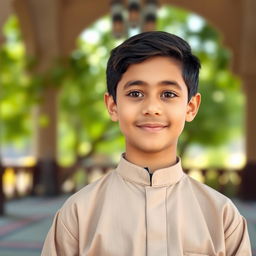 A portrait of a young religious boy, dressed in traditional modest clothing