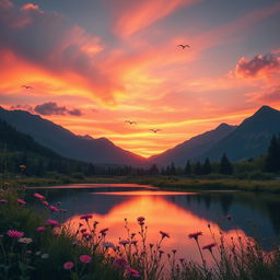 A stunningly sharp and vibrant image depicting a serene landscape at sunset