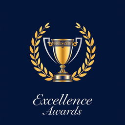 A sleek and elegant logo design for an award ceremony, featuring a stylized trophy with intricate details, surrounded by an ornate laurel wreath