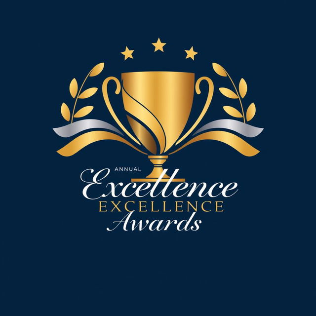 A modern and elegant logo design for an award ceremony, featuring a stylized trophy or medal symbol, with graceful lines and a sophisticated font