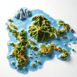 A detailed 3D map of Indonesia showcasing its diverse landscapes, including lush rainforests, mountainous regions, and vibrant coastal areas
