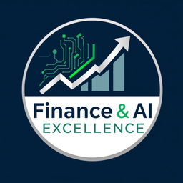 A sleek and innovative logo design for a Finance and AI Recognition Excellence Event, featuring a combination of a digital circuit pattern and a stylized upward arrow symbolizing growth and progress