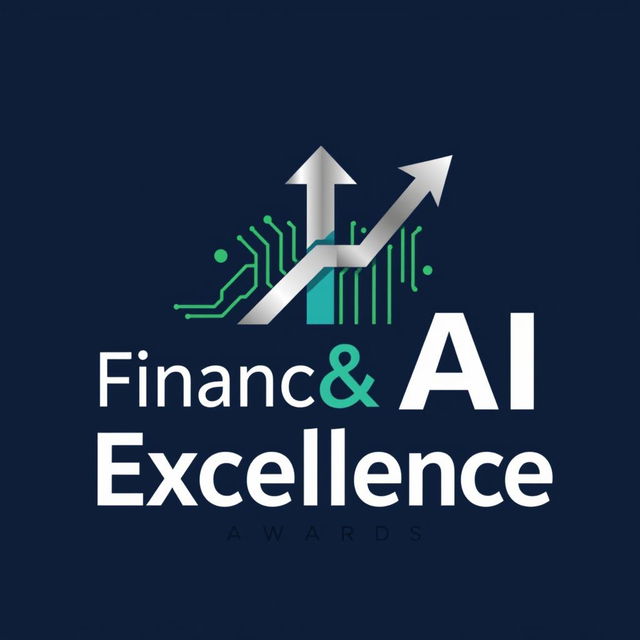 A sleek and innovative logo design for a Finance and AI Recognition Excellence Event, featuring a combination of a digital circuit pattern and a stylized upward arrow symbolizing growth and progress