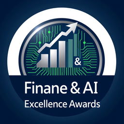 A sleek and innovative logo design for a Finance and AI Recognition Excellence Event, featuring a combination of a digital circuit pattern and a stylized upward arrow symbolizing growth and progress