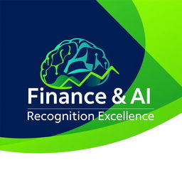 A modern and sophisticated logo design for a Finance and AI Recognition Excellence Event, featuring an abstract representation of a digital brain blended with a financial graph to symbolize the intersection of finance and artificial intelligence