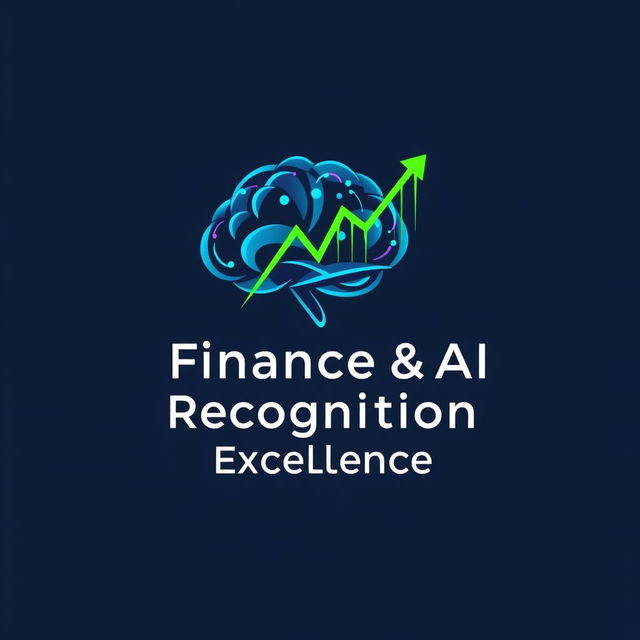 A modern and sophisticated logo design for a Finance and AI Recognition Excellence Event, featuring an abstract representation of a digital brain blended with a financial graph to symbolize the intersection of finance and artificial intelligence