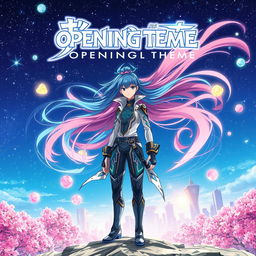 An album cover for an anime opening theme featuring a dynamic and colorful composition