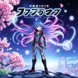 An album cover for an anime opening theme featuring a dynamic and colorful composition