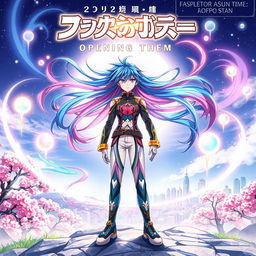 An album cover for an anime opening theme featuring a dynamic and colorful composition