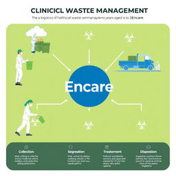 A comprehensive infographic detailing the logistics of Clinical Waste Management systems used by 'Encare', a healthcare waste management company