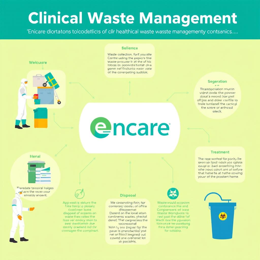 A comprehensive infographic detailing the logistics of Clinical Waste Management systems used by 'Encare', a healthcare waste management company