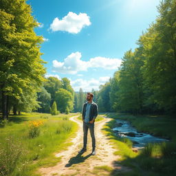 A serene landscape depicting a person standing at a crossroads, symbolizing decision making in life