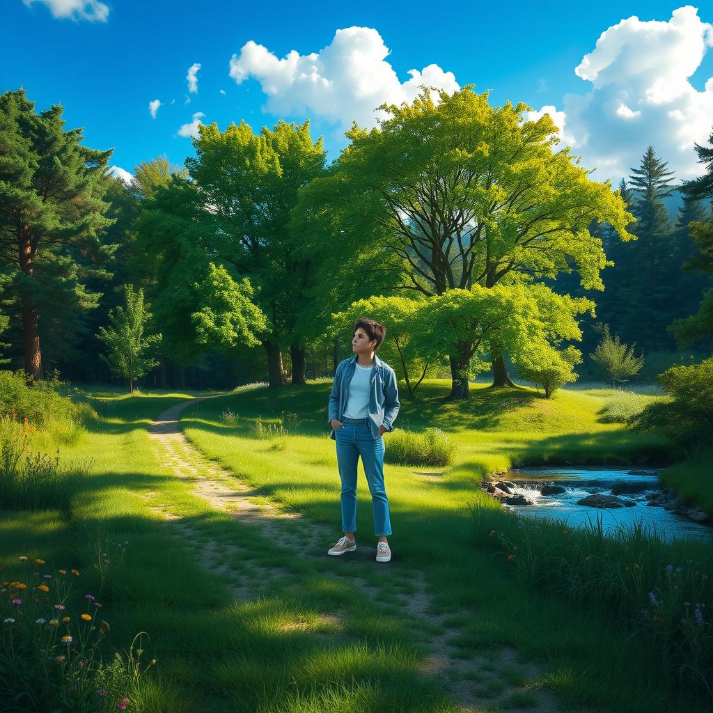 A serene landscape depicting a person standing at a crossroads, symbolizing decision making in life