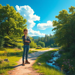A serene landscape depicting a person standing at a crossroads, symbolizing decision making in life