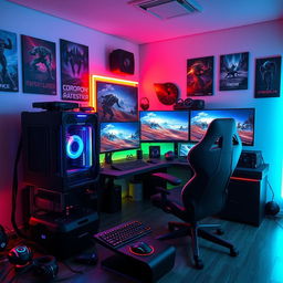 A futuristic gaming setup that combines advanced technology and vibrant aesthetics