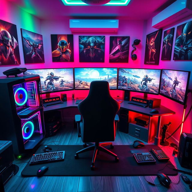 A futuristic gaming setup that combines advanced technology and vibrant aesthetics