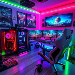 A futuristic gaming setup that combines advanced technology and vibrant aesthetics