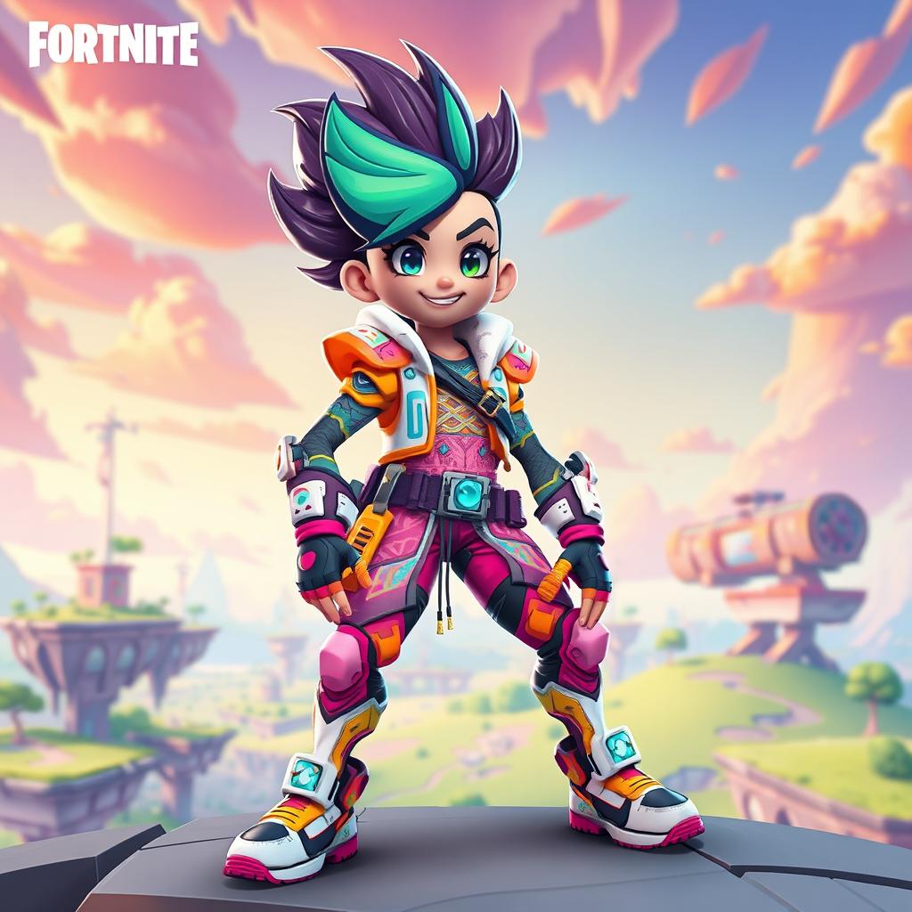 An animated character inspired by the vibrant, futuristic style of the Fortnite game