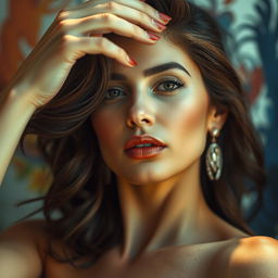 A stunning artistic portrayal of a beautiful adult woman with alluring features, featuring elegant poses that capture her confidence and charm