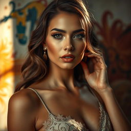 A stunning artistic portrayal of a beautiful adult woman with alluring features, featuring elegant poses that capture her confidence and charm