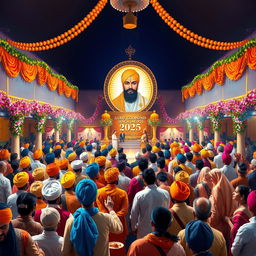 An inspiring and festive scene depicting the celebration of Guru Gobind Singh Jayanti in 2025