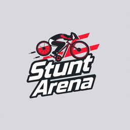 A unique and modern logo design for 'Stunt Arena,' featuring a stylized bicycle performing a stunt