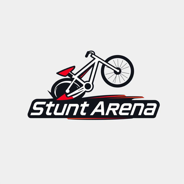 A unique and modern logo design for 'Stunt Arena,' featuring a stylized bicycle performing a stunt