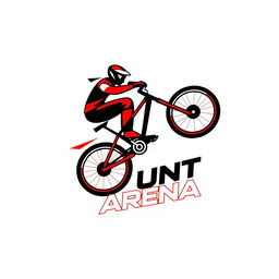 A unique and modern logo design for 'Stunt Arena,' featuring a stylized bicycle performing a stunt