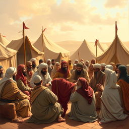 The historical event of Saqifa, where the Ansar (helpers) and the Muhajirun (migrants) gathered to discuss the leadership of the Muslim community after the death of Prophet Muhammad