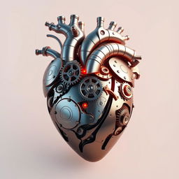 A beautifully designed mechanical heart, intricately detailed with gears, cogs, and glowing elements