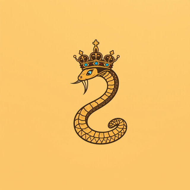 An artistic representation of a symbol depicting a coiled serpent wearing a crown