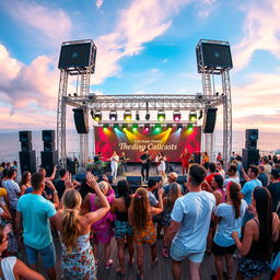 A vibrant and colorful outdoor show deck featuring a variety of musical performances