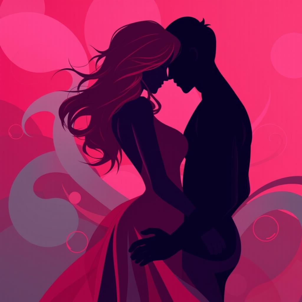 An artistic interpretation of an abstract adult-themed concept, featuring vibrant colors, flowing shapes, and suggestive silhouettes that evoke sensuality and allure without depicting explicit content