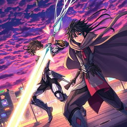 A vibrant and captivating anime scene featuring dynamic characters in an action-packed setting