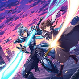 A vibrant and captivating anime scene featuring dynamic characters in an action-packed setting