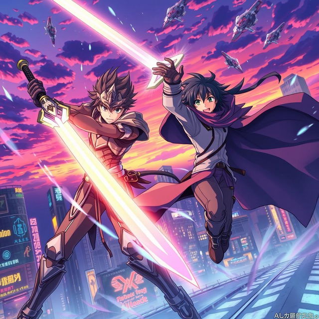 A vibrant and captivating anime scene featuring dynamic characters in an action-packed setting