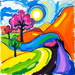 A vibrant Fauvism-style drawing on canvas, featuring bold and bright colors