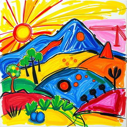 A vibrant Fauvism-style drawing on canvas, featuring bold and bright colors