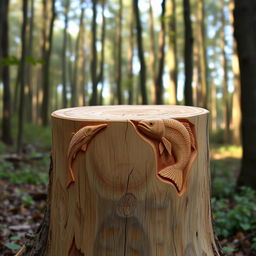 A beautifully carved wooden stump, 1