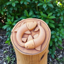A beautifully carved wooden stump, approximately 1
