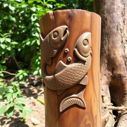 A beautifully carved wooden stump, approximately 1
